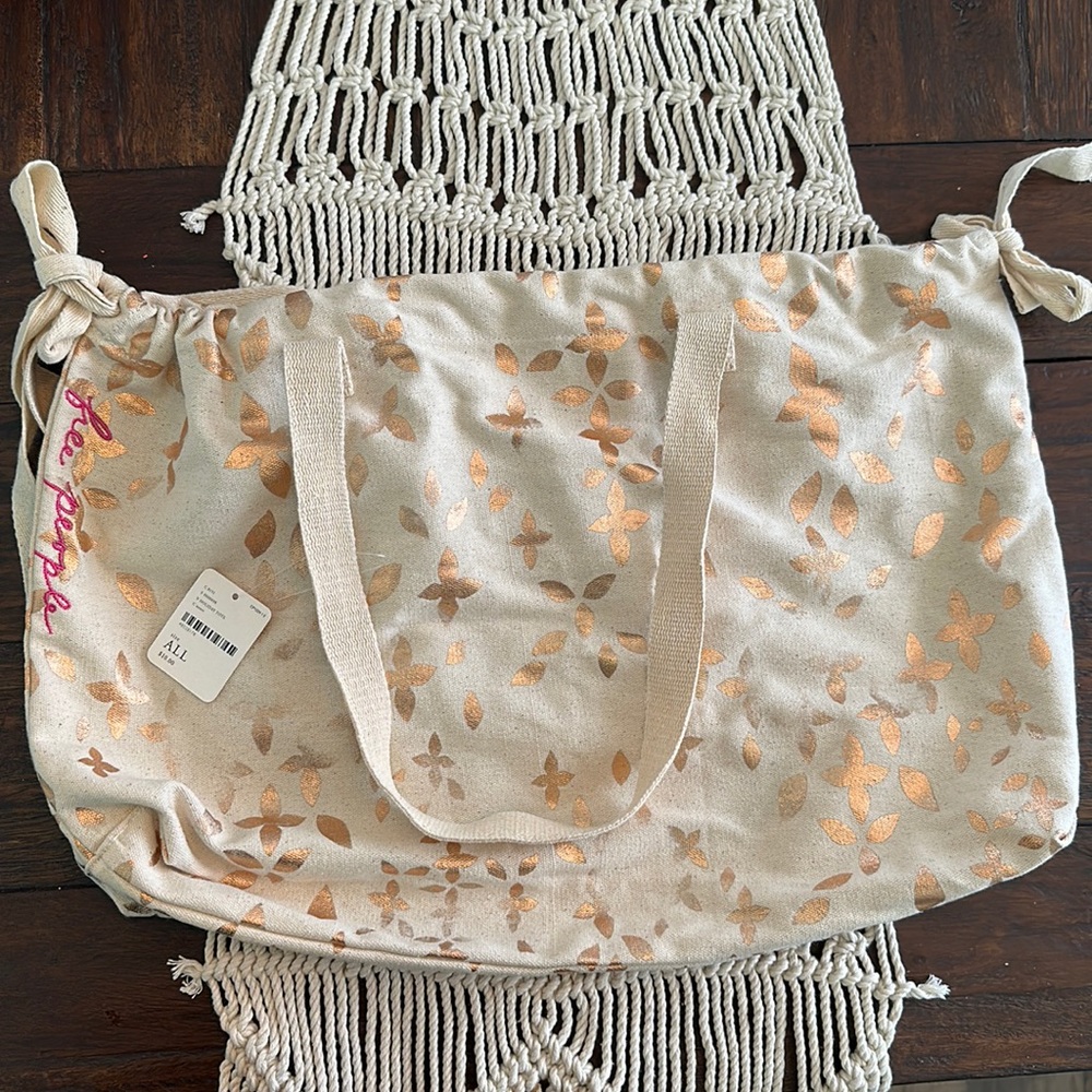 NWT Free People Rose Gold petals Canvas Shoulder Bag